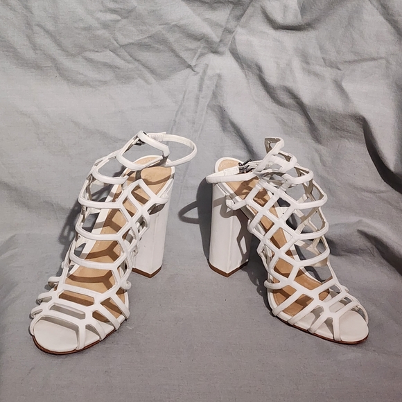 SCHUTZ Pearl White Jaden Caged Heeled Sandal, size 8B - Picture 7 of 8
